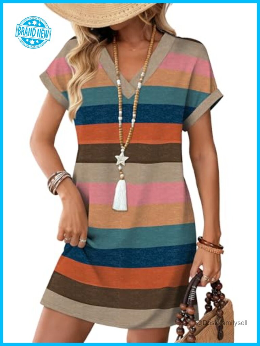 WIHOLL Womens Summer Tshirt Midi Dress V-Neck Short Sleeve Beach Vacation Casual